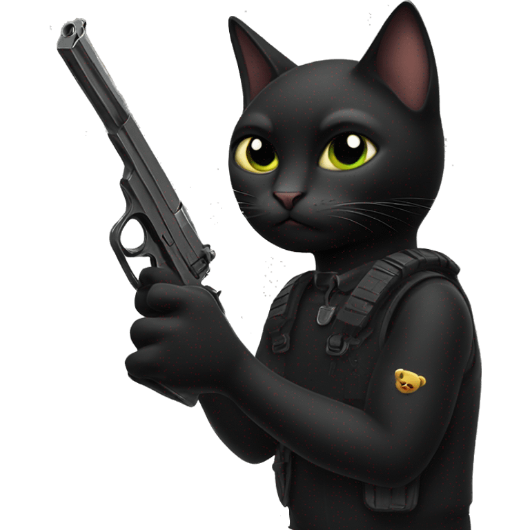 Black cat with gun emoji