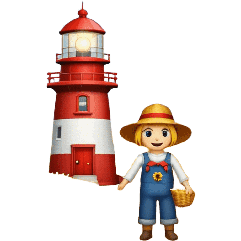 Lighthouse in a cornfield with a scarecrow  emoji