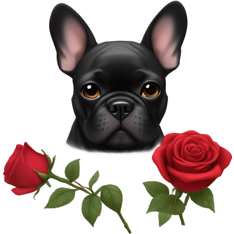 French bulldog black with rose emoji