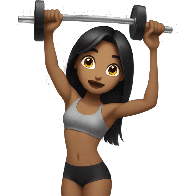 tan girl with long black hair lifting weights emoji