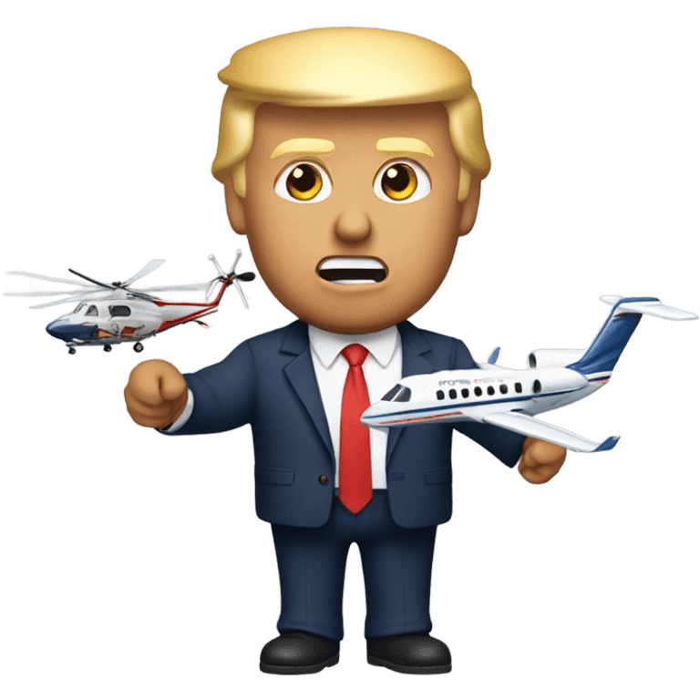 Donald trump by himself holding an airplane in one hand and a helicopter in the other hand smashing them together emoji