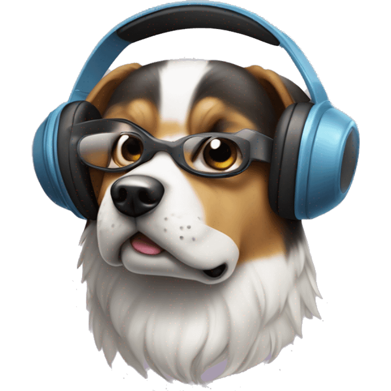 Chien avec un casque de musique sur la tête avec des lunette et des cœurs comme yeux  emoji