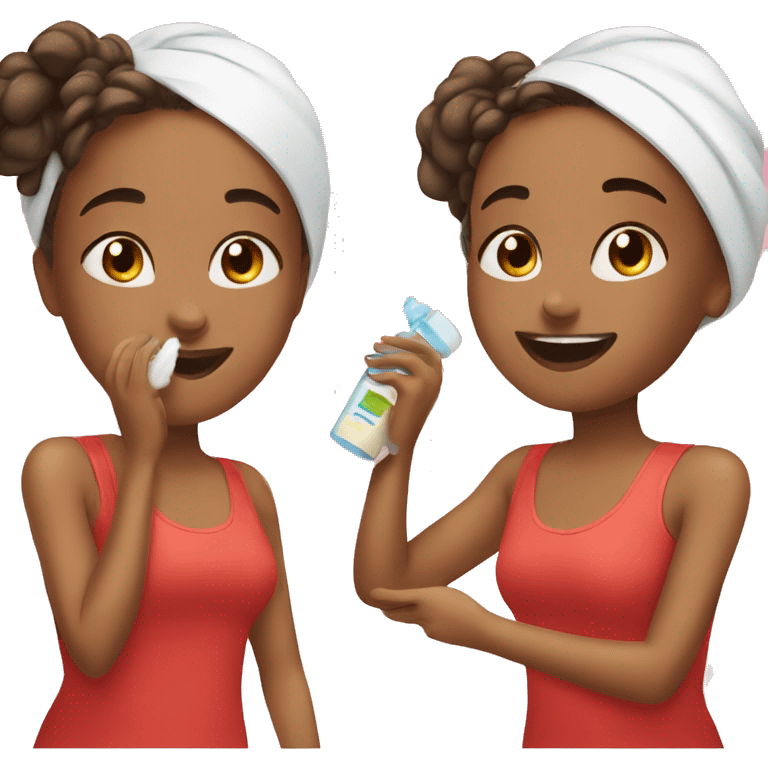 a red hear girl doing skin care routine  emoji