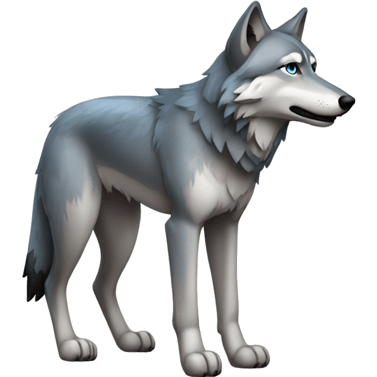 Grey wolf with black points. and blue eyes. full body emoji