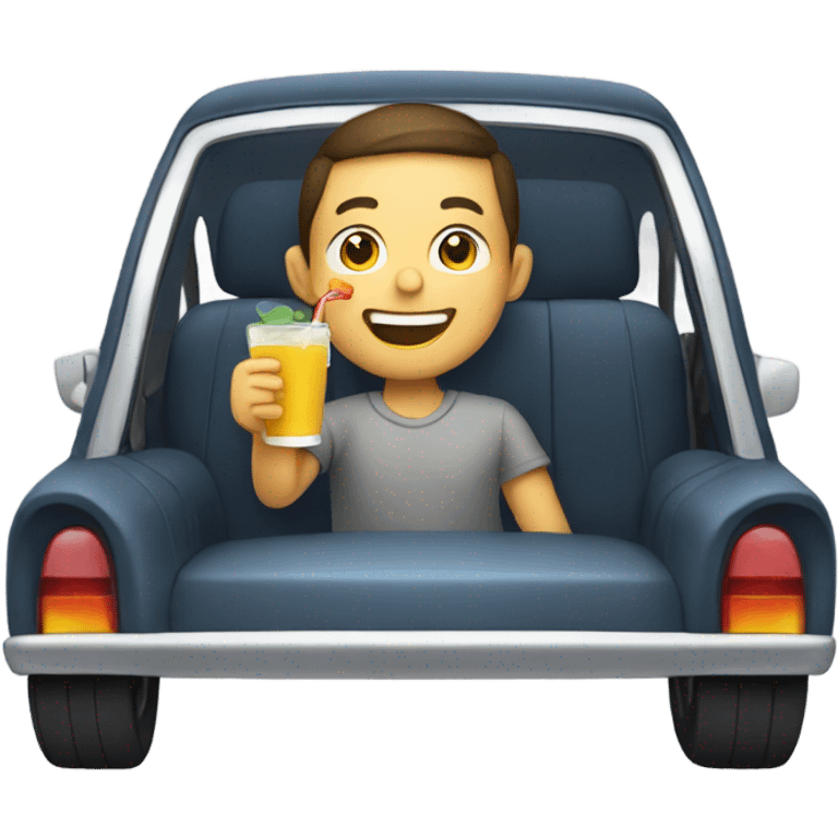 boy enjoying drink in car emoji