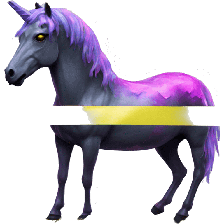 .Zombie_ Vaporwave black holographic oilslick zombie unicorn yellow caution tape emoji