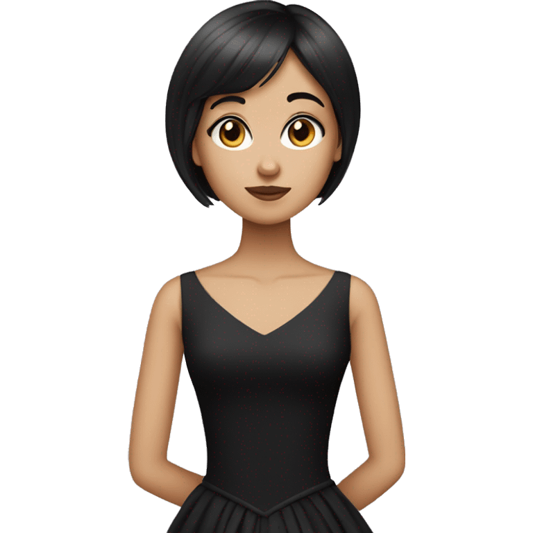 girl with dark brown very short straight hair and bangs and black ballgown emoji