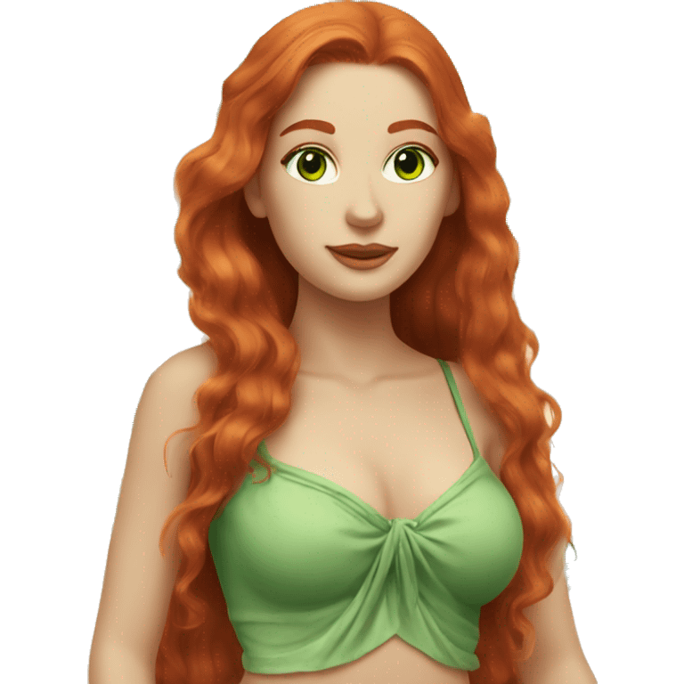 long-haired redhead woman with green eyes, at the beach emoji