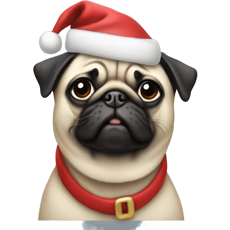 a pug with a santa hat emoji