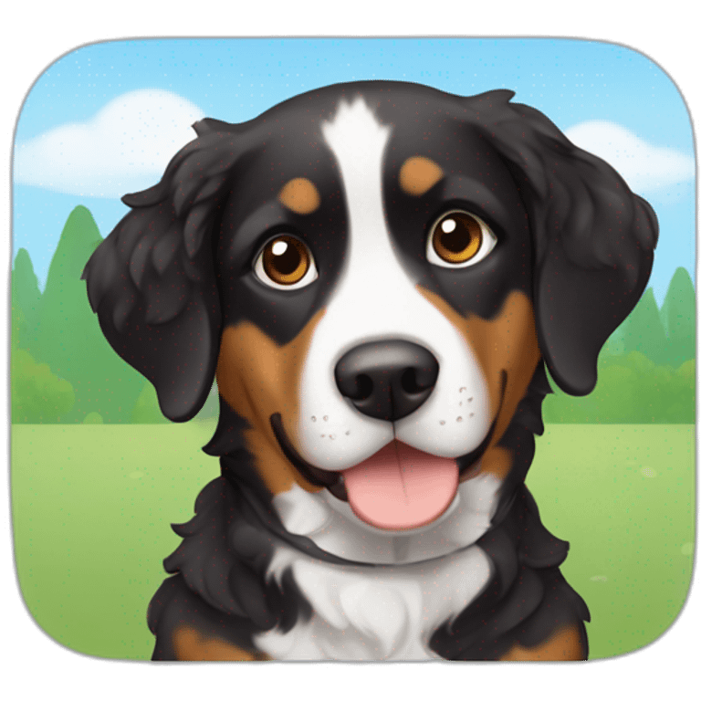 Russian Boy with curly brown hair with dog Entlebucher zennenhund emoji