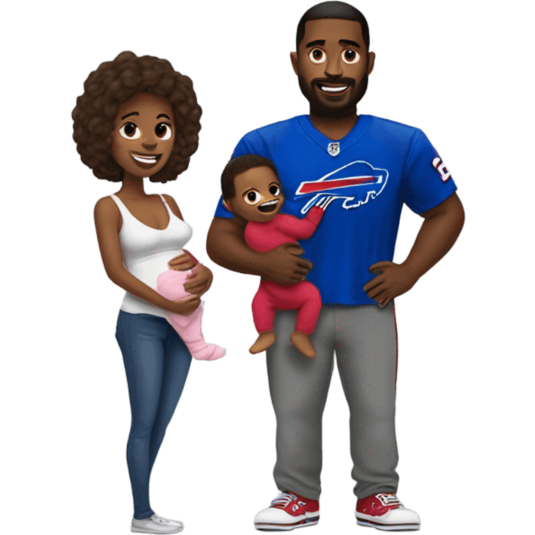 Husband wearing a bills jersey while holding a baby girl emoji