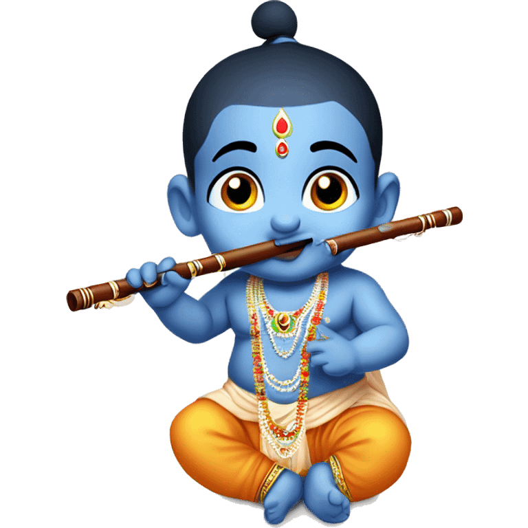 Cute little baby krishna with flute emoji and generate name Happy Janmasthami from Ronark Patel emoji