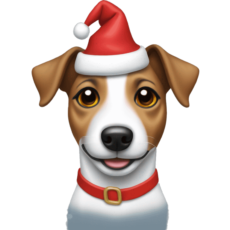 Jack Russell with a Christmas hat emoji