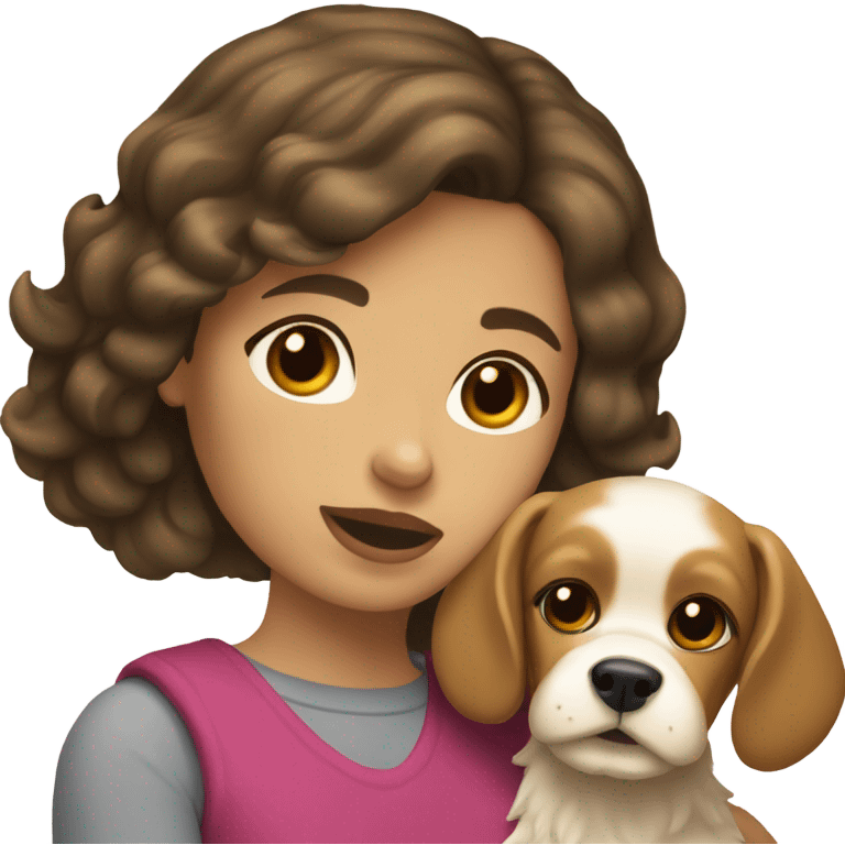 brunette girl short hair with blonde cocker spaniele emoji