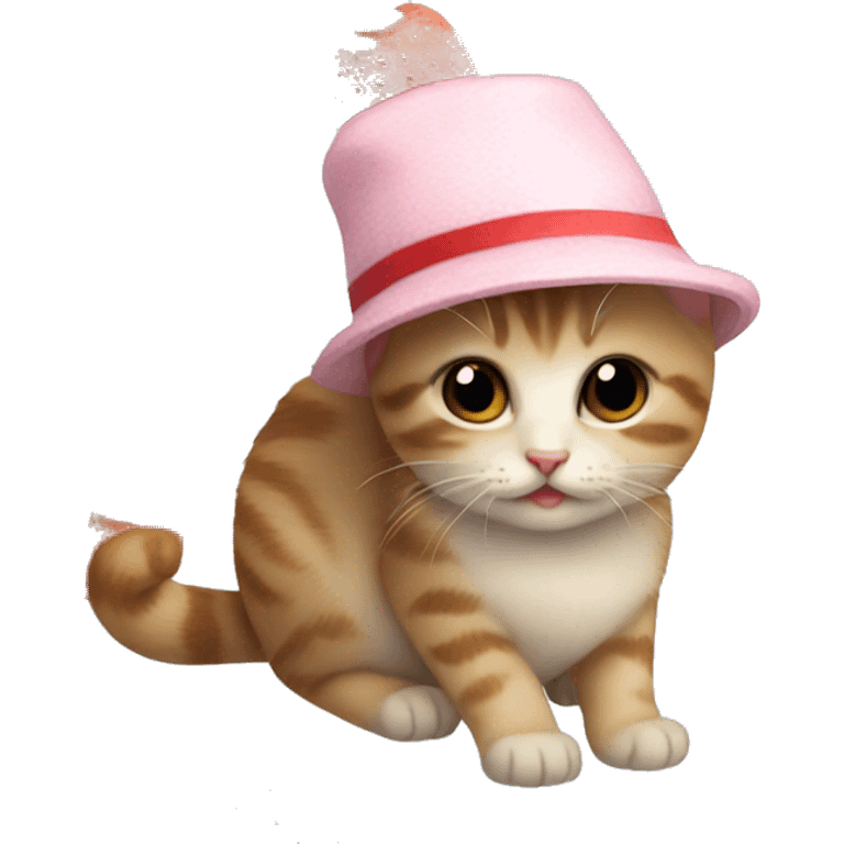 tiny cat with a strawberry hat emoji