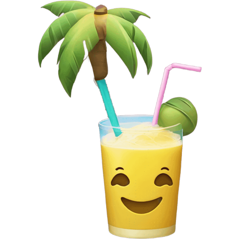 Yellow emoji sipping on a coconut emoji