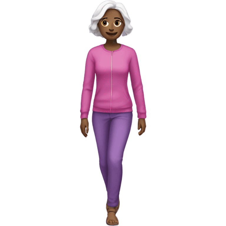 White skinned  Woman walking pink and purple clothes emoji