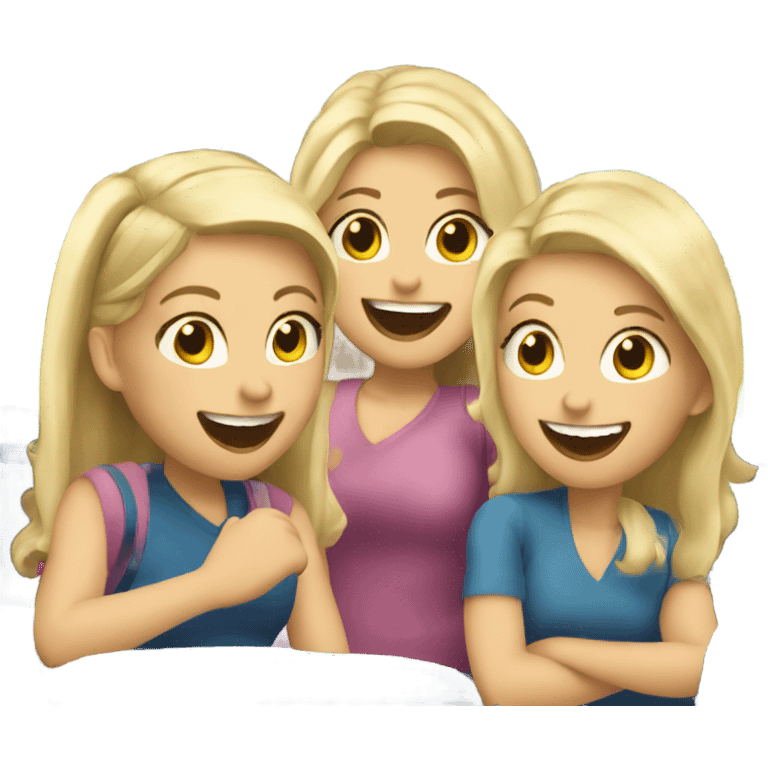 Three blonde girls on a bus celebrating  emoji