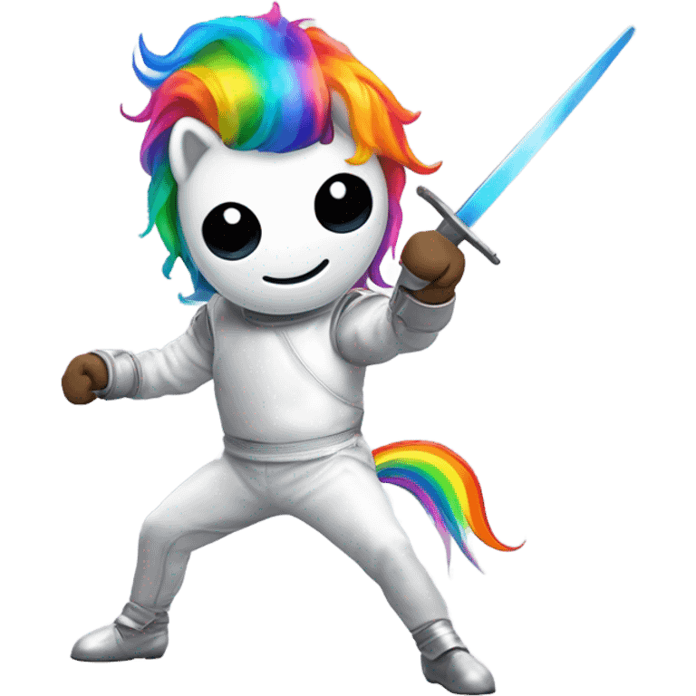 make me an emoji of a fencer riding a rainbow unicorn emoji