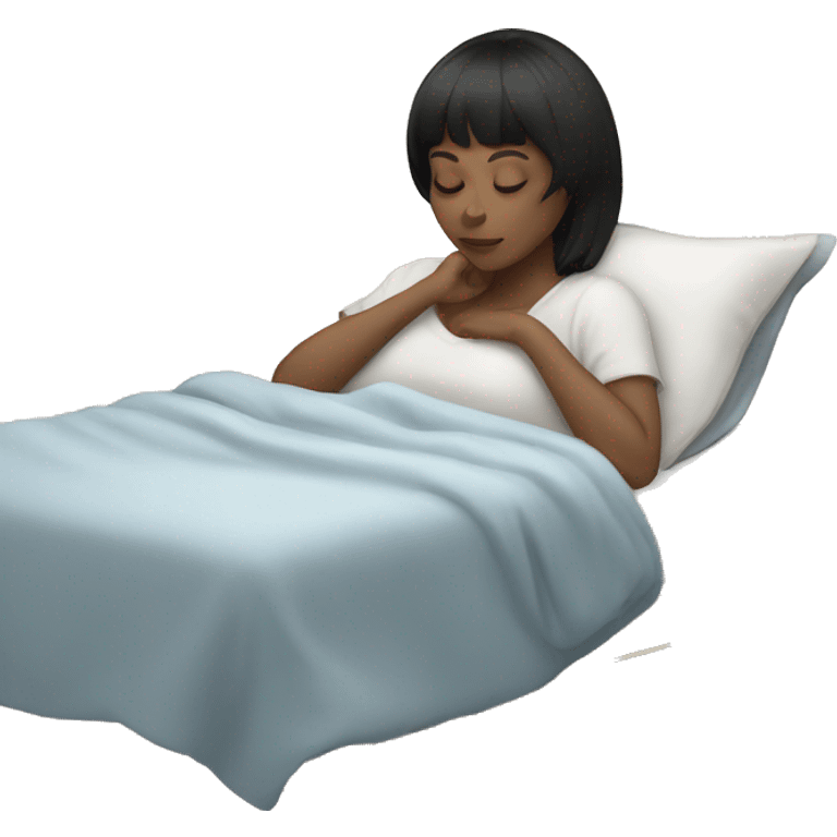 Woman pale skin black hair with bangs sleeping in bed emoji