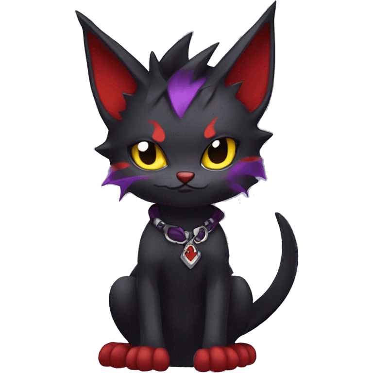 Anthro Cute Chibi Black red purple yellow Cool Edgy Punk-Gothic Horned Litten-Bat-cat-Fakemon full body emoji