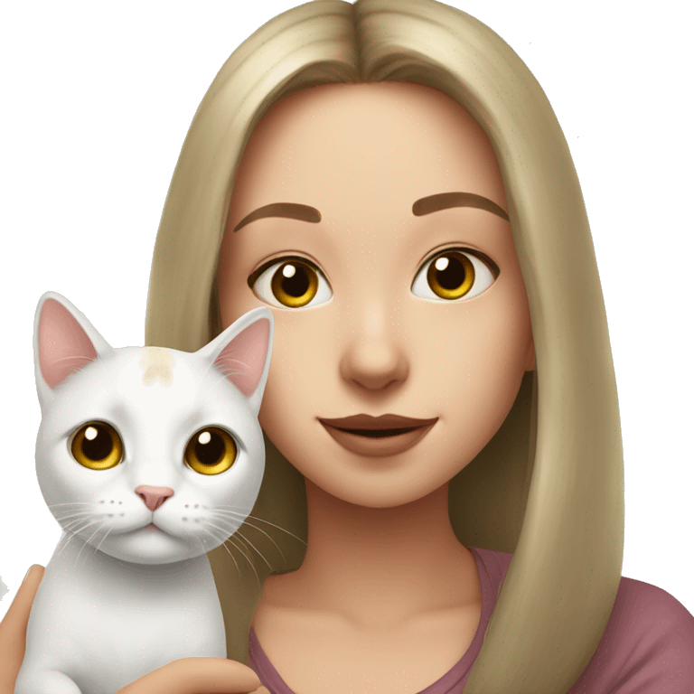 Girl selfie with white cat indoors emoji