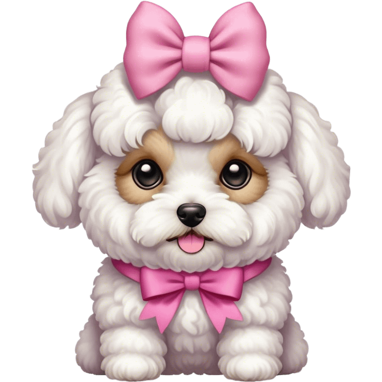 white maltipoo with pink bow on the head emoji