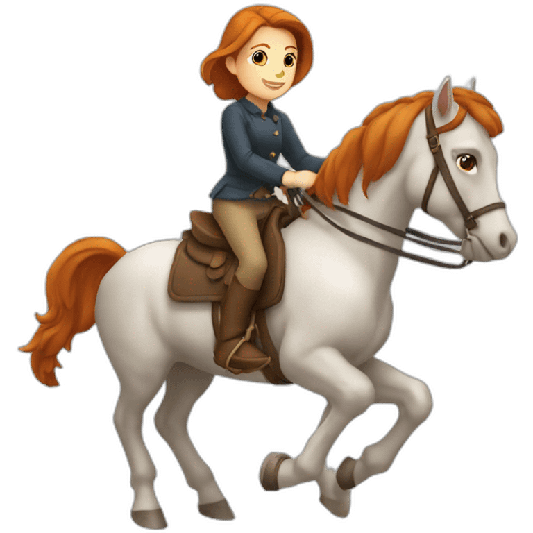 Fille rousse sur un cheval qui saute emoji