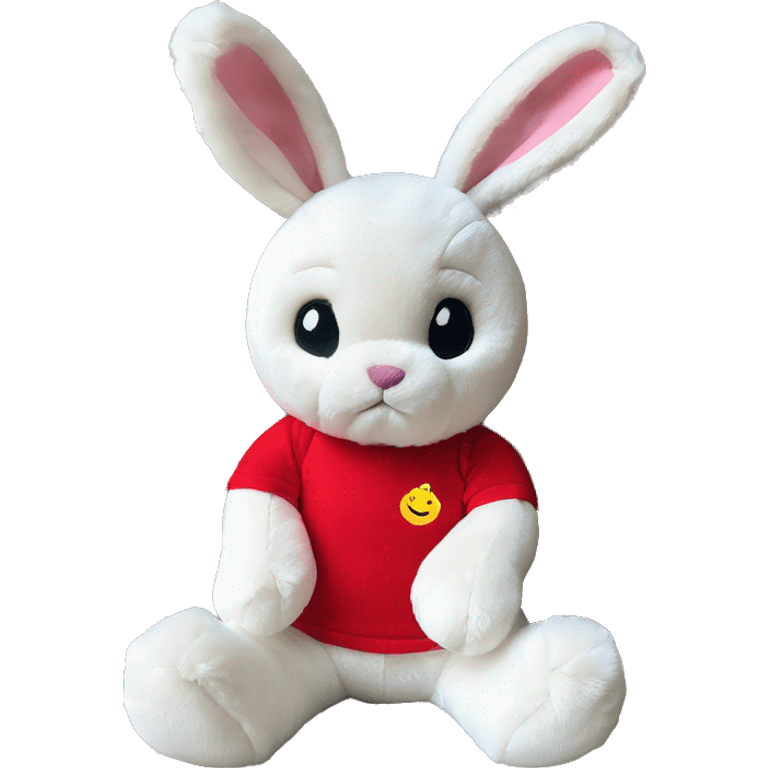 Cute Jellycat rabbit toy wearing red tshirt sitting  emoji