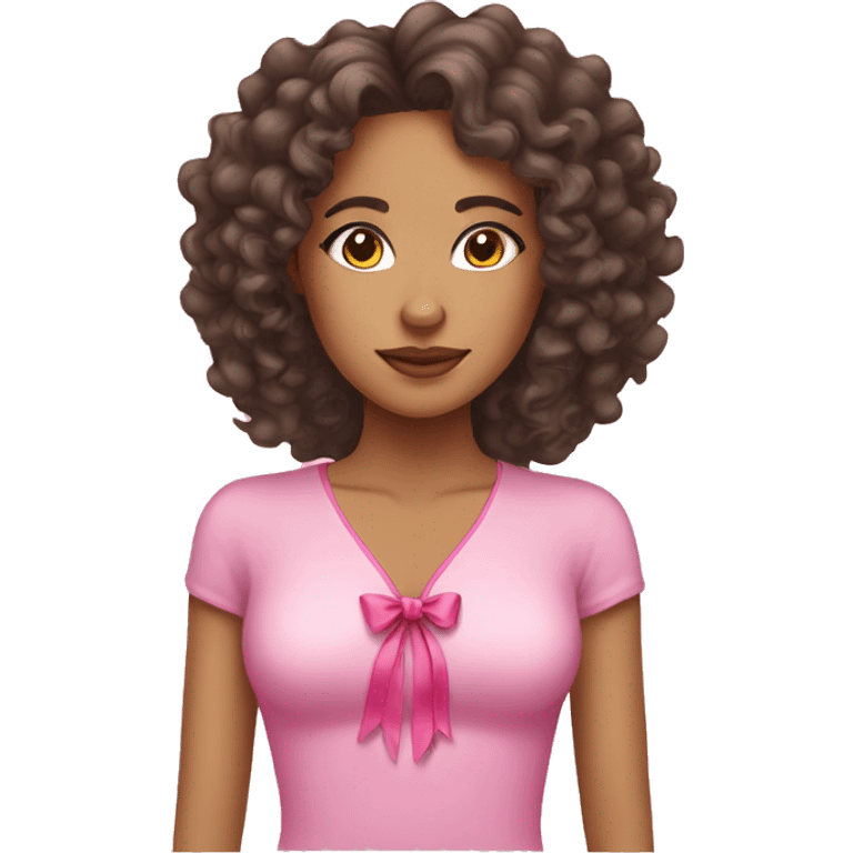 Lightskin woman with long curly hair and a pink bow emoji