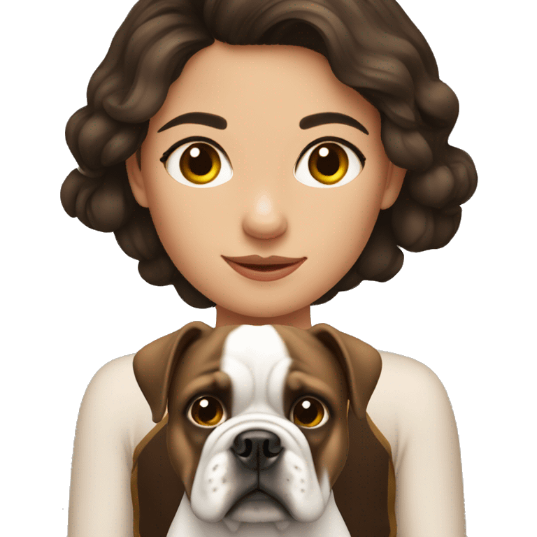 Brunette girl with bulldog emoji