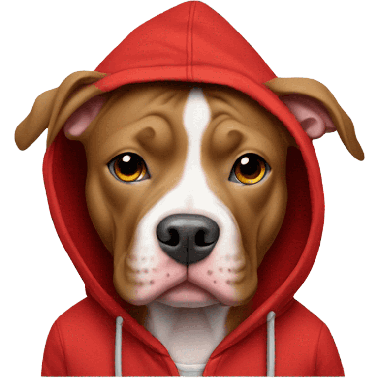 Pit bull wearing a red hoodie  emoji