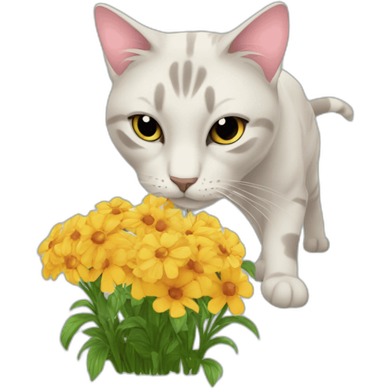 Cat sniffing flowers emoji