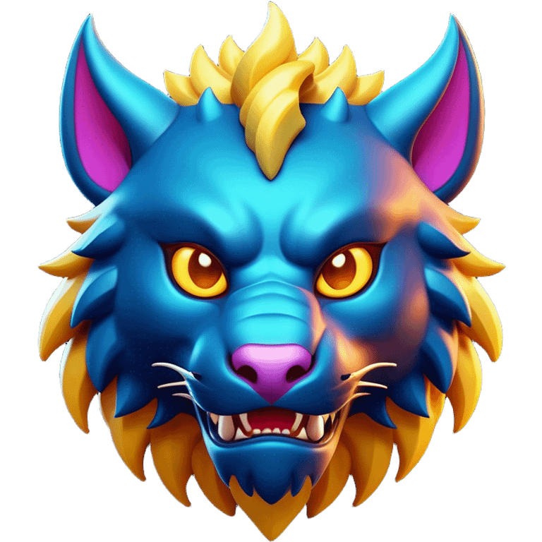 Clash of Clans aesthetic: Cinematic fierce Beast Emoji, rendered in a 3D vector-style similar to standard emojis with minimal shading and bold, simplified shapes. A compact, isometric mythical creature with wild, majestic features and fierce yet endearing eyes, softly glowing with a primal enchanted charm. Simplified yet unmistakably iconic, highly detailed and consistent, glowing with a soft radiant shine and high polish. Stylized with a touch of mythical wildness and a soft glowing outline, capturing the essence of a legendary beast with a friendly, playful allure! emoji