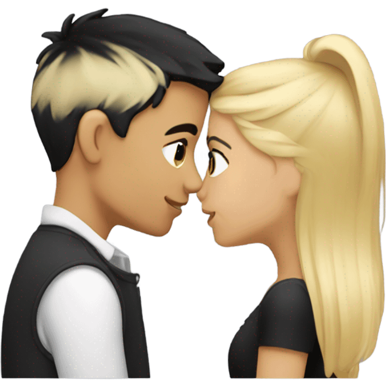 Girl with blonde hair kissing boy with blac hair emoji