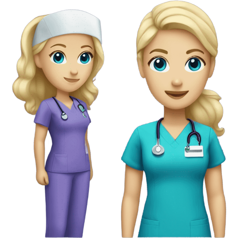 white woman nurse blonde with blue eyes purple scrubs emoji