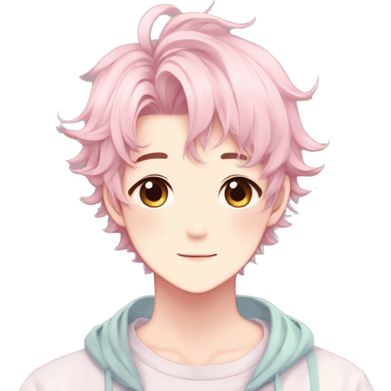 Gorgeous pastel anime style shojo man with blushing face and butterflies aesthetic and pretty hair trending style emoji