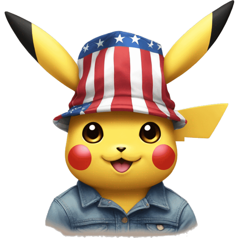 Pikachu wearing an American flag hat emoji