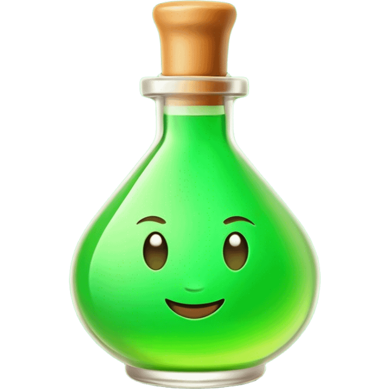 Clash of Clans aesthetic: Cinematic Playful Pixel 3D green health Potion Emoji, rendered in a 3D vector-style similar to standard emojis with minimal shading and bold, simplified shapes. A compact, distinct form with signature details, softly glowing with a pixelated adventure charm. Simplified yet unmistakably iconic, highly detailed and consistent, glowing with a soft radiance and high shine. Stylized with a touch of classic pixel-art charm and a soft glowing outline, capturing the essence of a beloved gaming relic with a friendly, playful manner! emoji