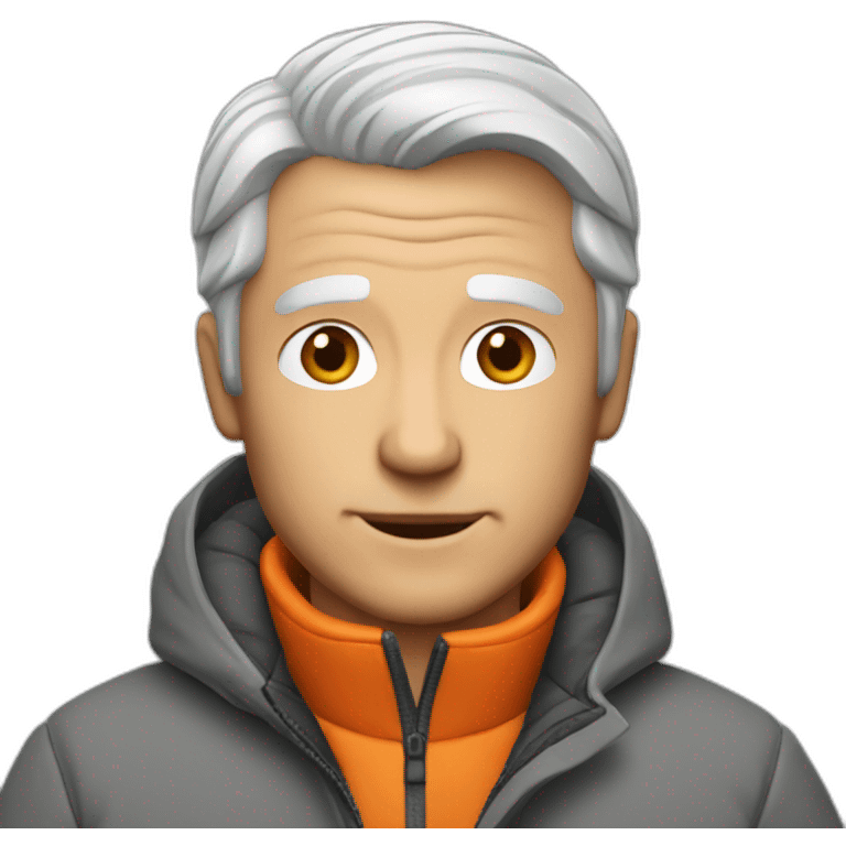 gray-haired white man with an orange down jacket emoji