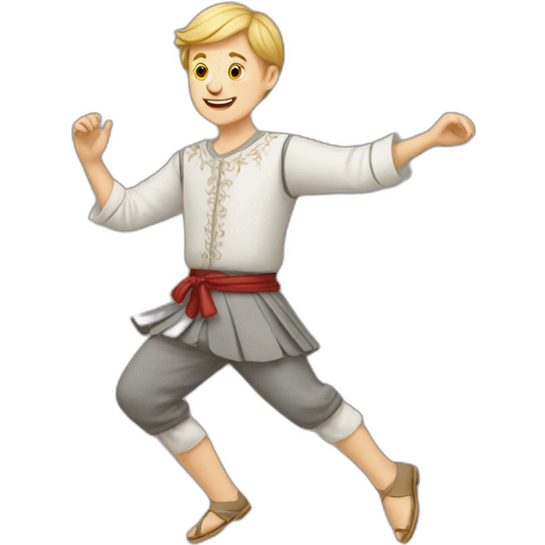 white boy in grey folk costume dancing emoji