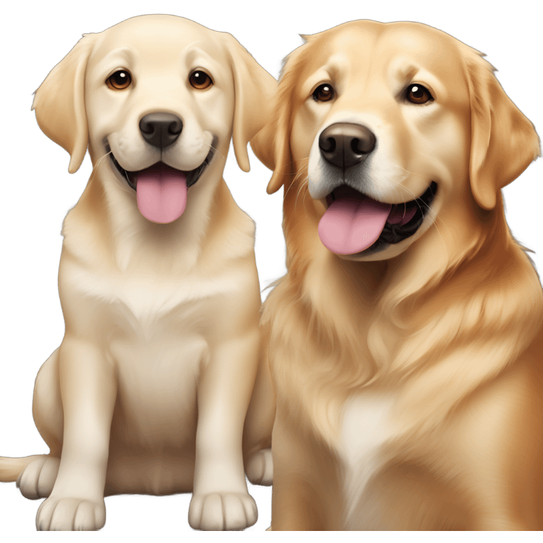 Dark orange Labrador and white golden retriever same size smiling together emoji