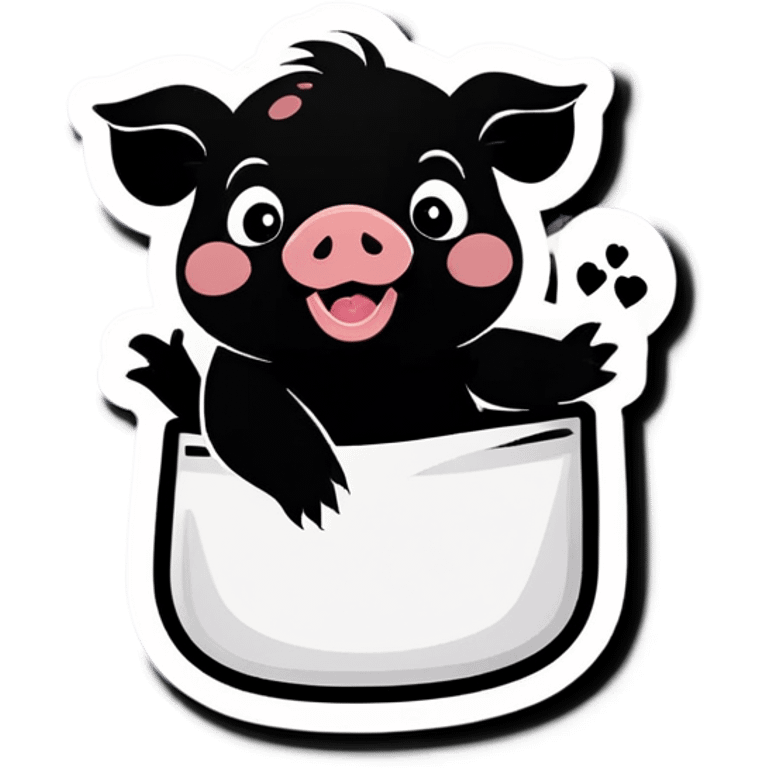 Cute baby black pig smiling has 4 “福” pouches emoji