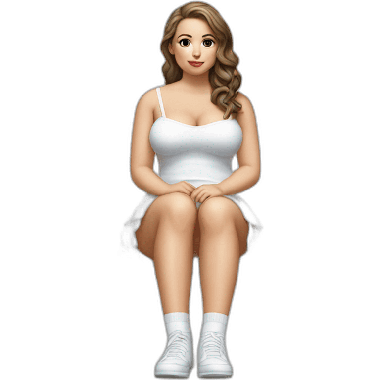 hyperrealistic-full-body-caucasian-curvy-beauty-sitting on the ground-small white-skirt-white knickers white socks emoji