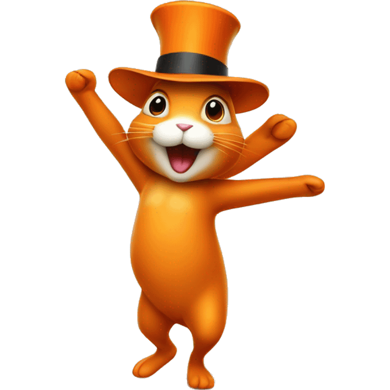 orange rabbit stands on two legs with a hat emoji