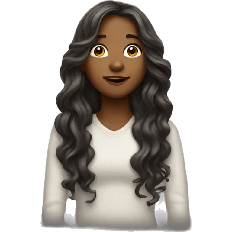 Girl with long wavy hair with hand over her mouth realistic  emoji