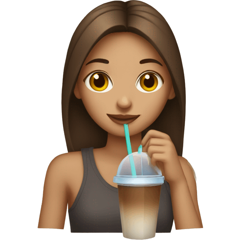 Brown hair girl drinking ice coffee emoji