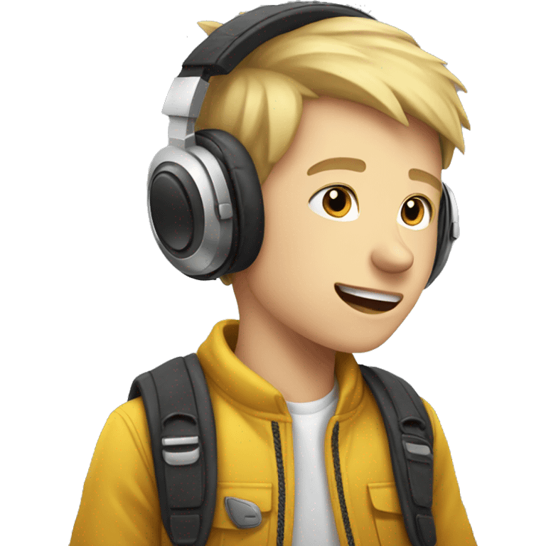 white kid wearing gamer headphones celebration  emoji