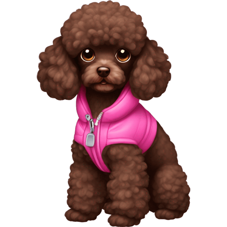 dark brown toy poodle with pink jacket emoji