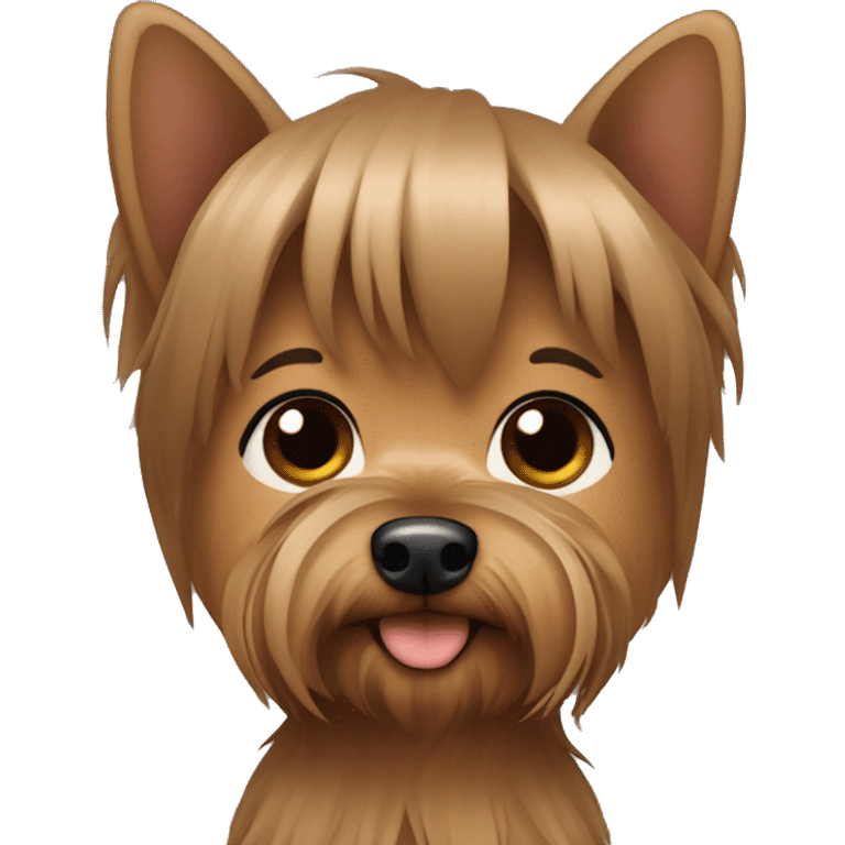 Yorkshire Terrier in the arms of a girl with brown hair emoji